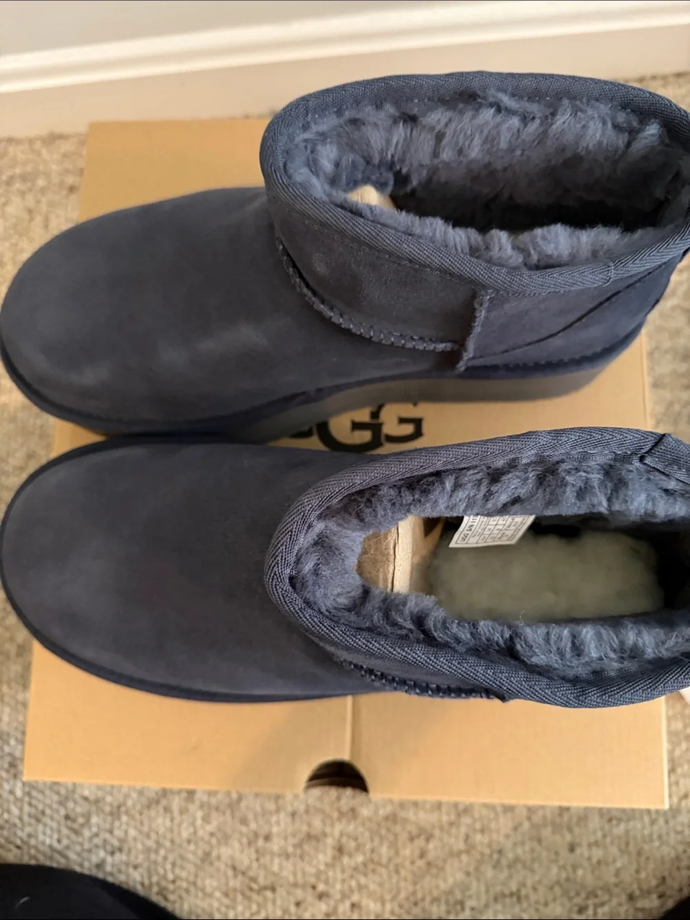 UGG Short Platform Sheepskin Boots in Navy Blue